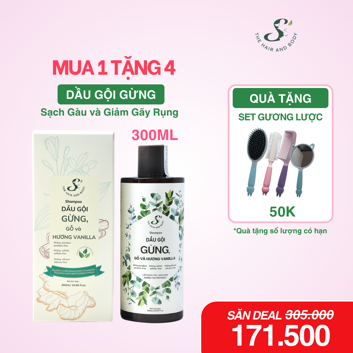 DẦU GỘI GỪNG, GỖ VÀ HƯƠNG VANILLA 300ML